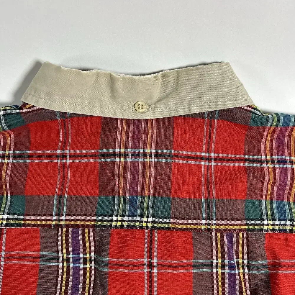 VTG‎ Tommy Hilfiger Men's Red Plaid Woven Cotton Button-Up Shirt LS Pockets L/G